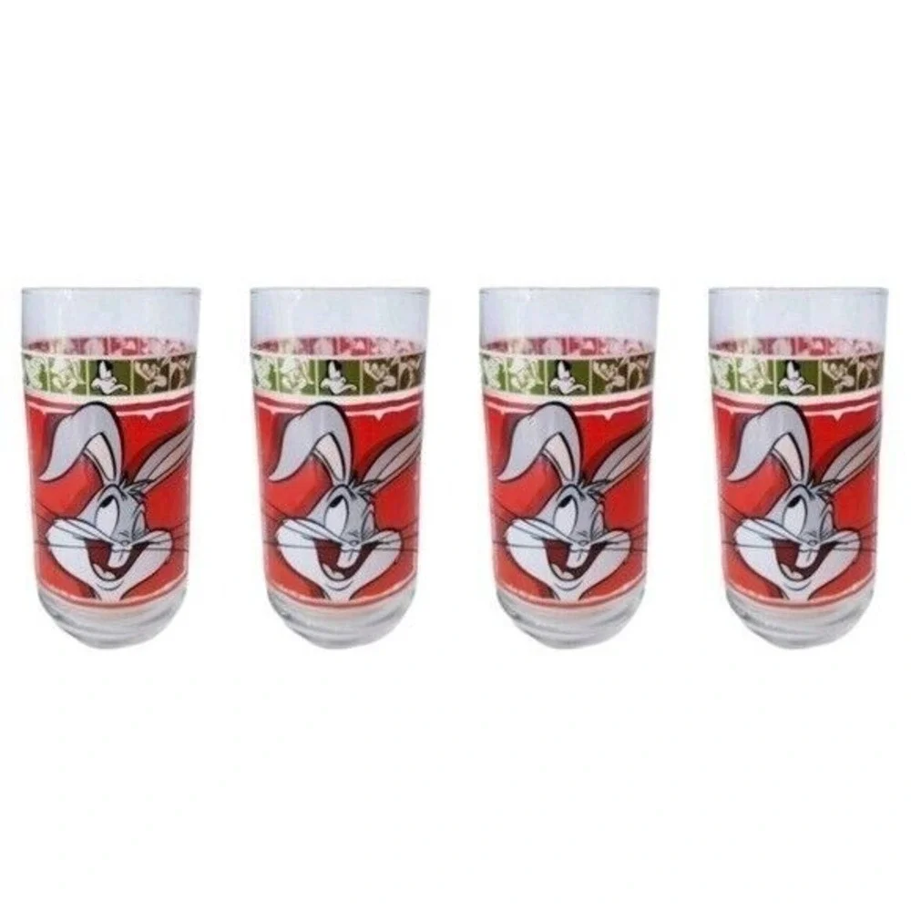 Vintage‎ 1999 Warner Bros Bugs Bunny Drinking Glasses Set of 4 Looney Tunes Red